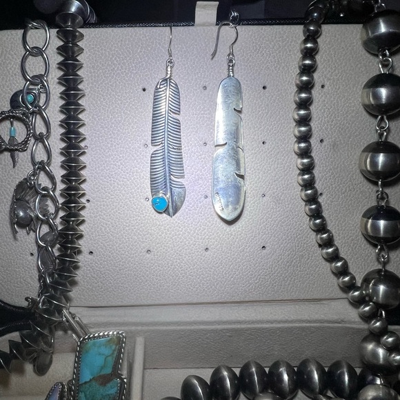 COPY - COPY - Southwestern Sterling turquoise, feather, dangle, earrings - Picture 8 of 9